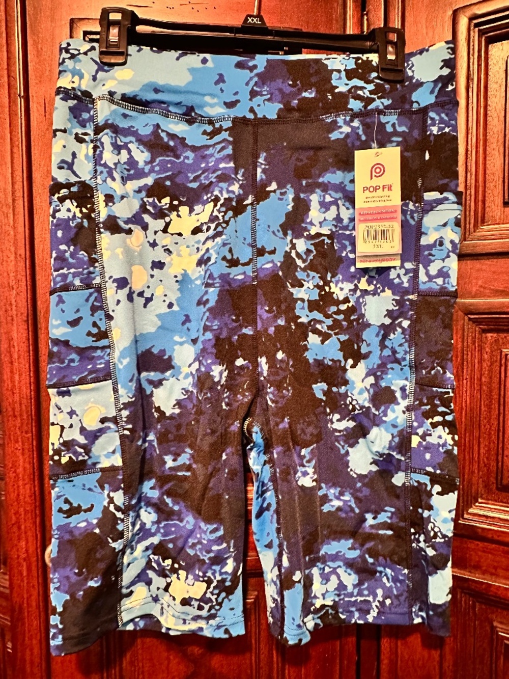 2XL STELLA Bike SHORTS Blue Camo with DEEP POCKETS High Waisted
